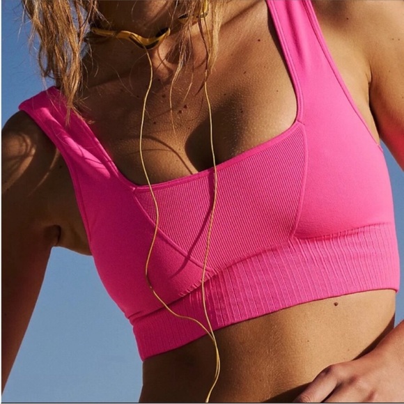 Free People Good Karma Square Neck Sports Bra In Hot Pink. NWOT! Sz XS/S & M/L - Picture 3 of 9